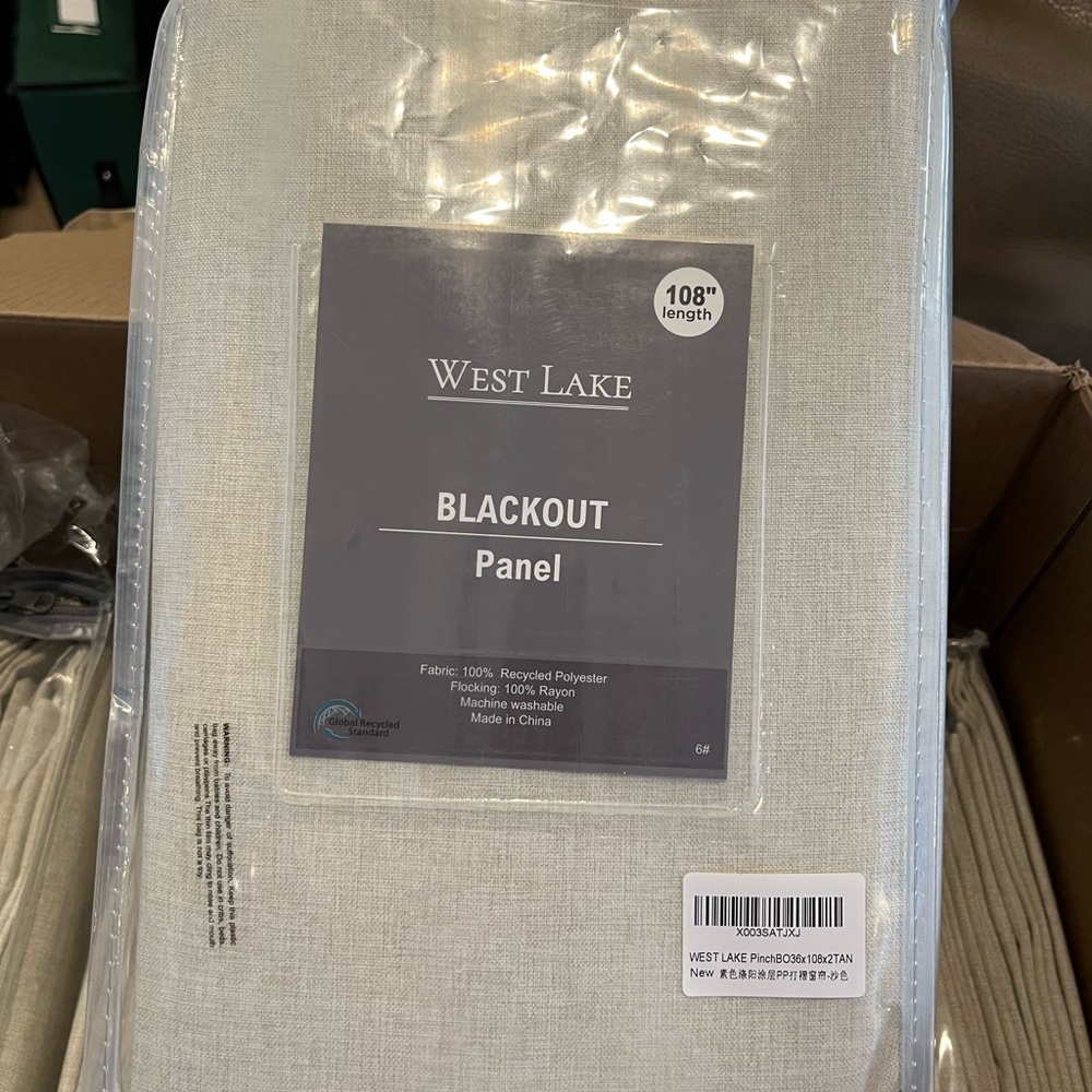 West Lake pleated tan blackout window curtains. 108”